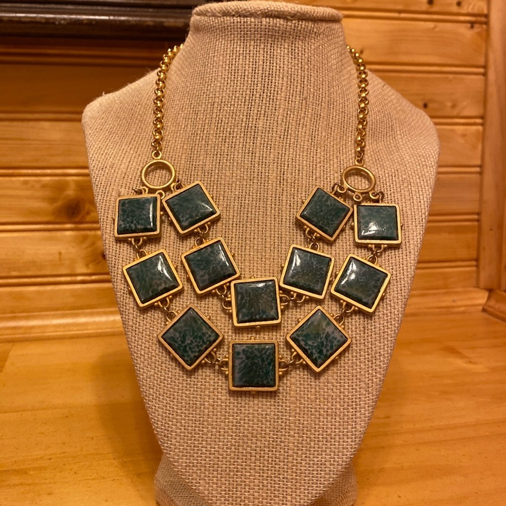 David Aubrey Teal Square Two Strand Statement Necklace